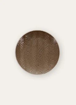 Bouchara ASSIETTE À DESSERT EN GRÈS MOTIF CHEVRON RUSTIQUE MARRON