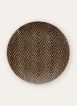 Sale Bouchara ASSIETTE PLATE EN GRÈS MOTIF CHEVRON RUSTIQUE MARRON