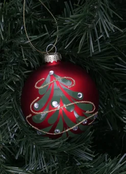 New Bouchara BOULE EN VERRE SAPIN ET GUIRLANDE AVEC STRASS RUBIS