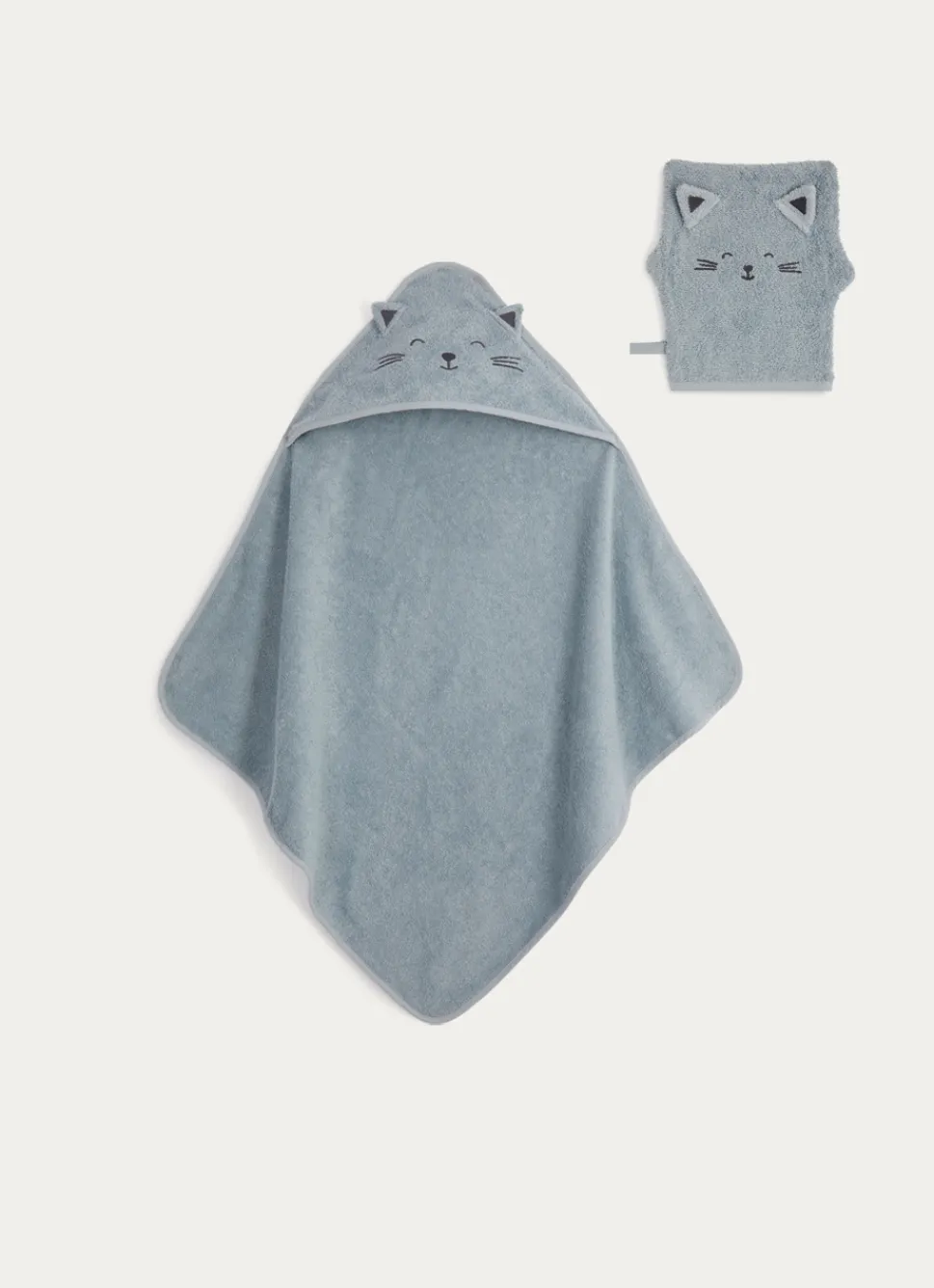 Discount Bouchara CAPE DE BAIN ET GANT DE TOILETTE EN ÉPONGE CHATON BLEU