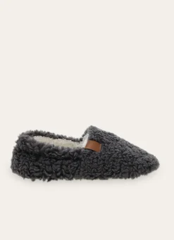 Outlet Bouchara CHAUSSONS UNIS EN SHERPA AVEC DÉTAIL SIMILI CUIR GRIS FONCE