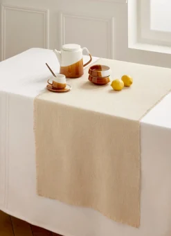 Best Bouchara CHEMIN DE TABLE EN COTON ET LIN UNI À FRANGES NATUREL