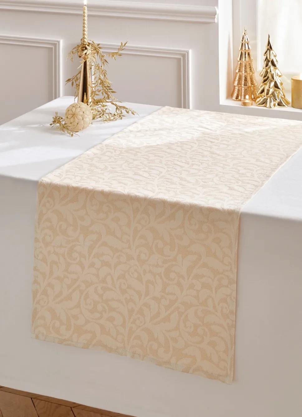 Best Bouchara CHEMIN DE TABLE JACQUARD BRILLANT DORÉ ECRU