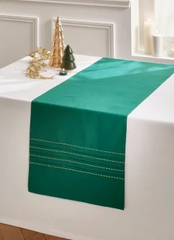 Discount Bouchara CHEMIN DE TABLE PLISSÉ BRODÉ FILS DORÉS VERT