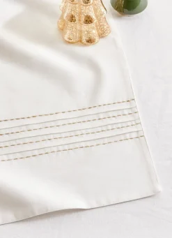 Discount Bouchara CHEMIN DE TABLE PLISSÉ BRODÉ FILS DORÉS BLANC
