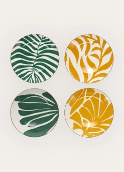 New Bouchara COFFRET DE 4 ASSIETTES À DESSERT AVEC FILET OR VERT / JAUNE