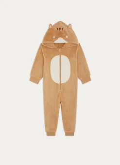 Bouchara COMBINAISON ZIPPÉE EN POLAIRE AVEC CHAT BRODÉE BEIGE