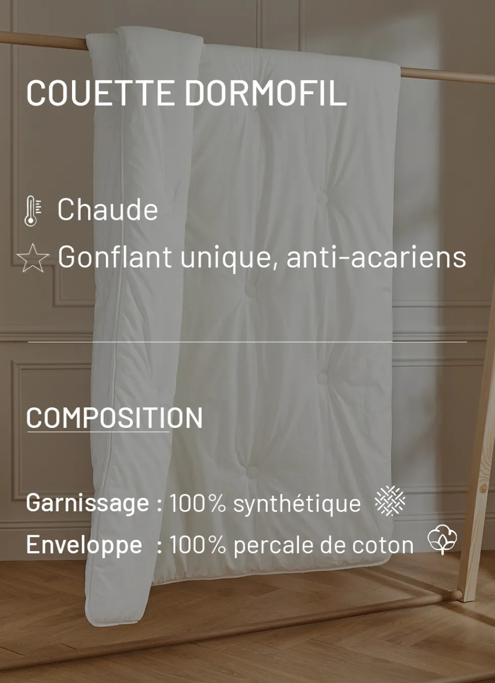 Hot Bouchara COUETTE DORMOFIL TRÈS CHAUDE EN PERCALE DE COTON ÉCRU