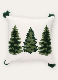 Online Bouchara COUSSIN BRODÉ MOTIFS SAPINS AVEC POMPONS MULTICOLORE