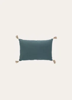 Best Bouchara COUSSIN EN COTON UNI AVEC POMPONS EN JUTE VERT FONCÉ