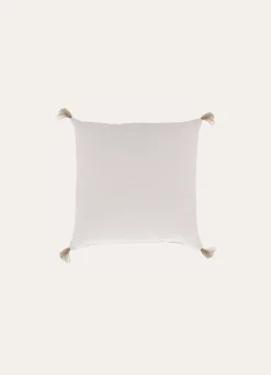 Online Bouchara COUSSIN EN COTON UNI AVEC PETITS POMPONS ARGILE