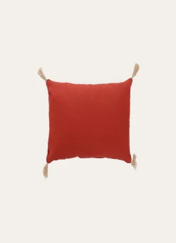 Online Bouchara COUSSIN EN COTON UNI AVEC PETITS POMPONS ROUILLE