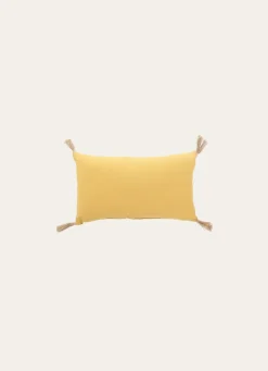 New Bouchara COUSSIN EN COTON UNI AVEC POMPONS EN JUTE JAUNE MIMOSA