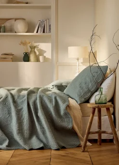 Online Bouchara COUVRE-LIT UNI EN COTON FLORENCE VERT DE GRIS