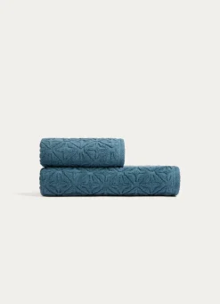 Outlet Bouchara DRAP DE BAIN EN VELOURS JULIAN MOTIF GÉOMÉTRIQUE BLEU