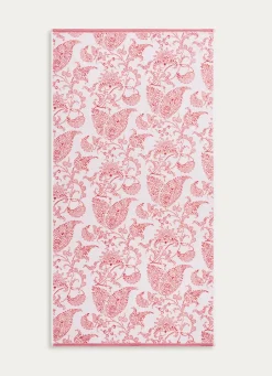 Online Bouchara DRAP DE DOUCHE JACQUARD MOTIF FLORAL ORIANE ÉCRU / CORAIL