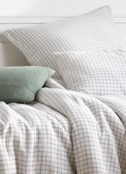 Clearance Bouchara DRAP HOUSSE ENFANT EN GAZE DE COTON À CARREAUX ECRU