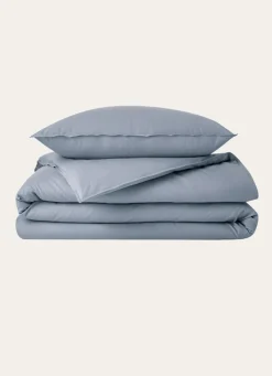 Clearance Bouchara DRAP HOUSSE UNI EN COTON LAVÉ BIO BLEU