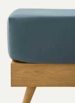 Online Bouchara DRAP HOUSSE UNI EN COTON LAVÉ BIO GRIS BLEU