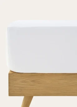 Hot Bouchara DRAP HOUSSE UNI EN PERCALE DE COTON BLANC