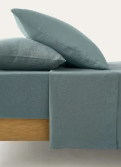 Discount Bouchara DRAP PLAT UNI EN LIN LAVÉ - 165GR BLEU ZINC