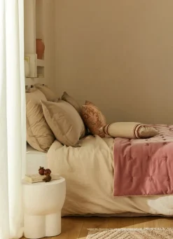 Best Bouchara ÉDREDON EN VELOURS GANSÉ D'UN BIAIS CONTRASTÉ ROSE ACAJOU