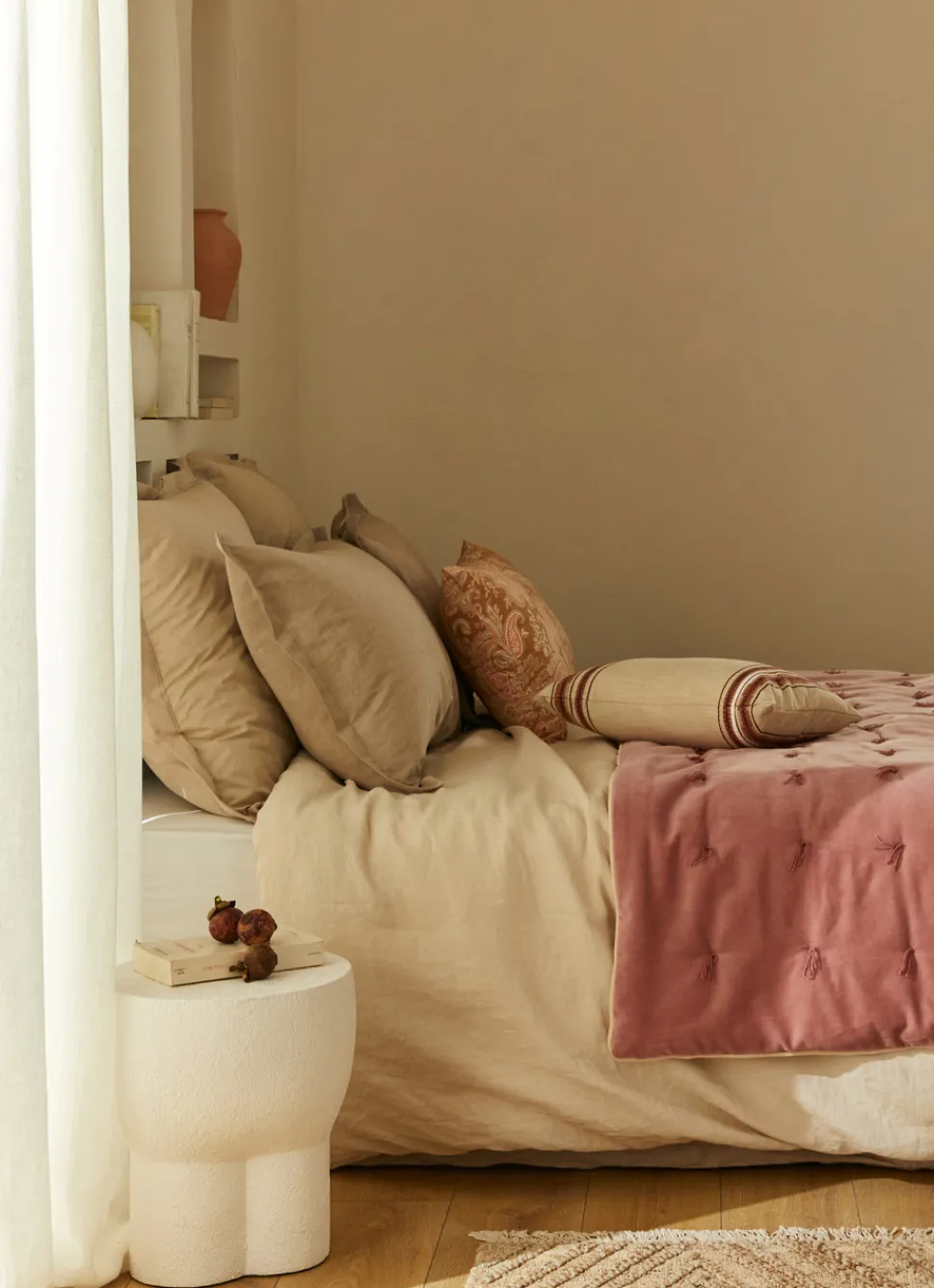 Best Bouchara ÉDREDON EN VELOURS GANSÉ D'UN BIAIS CONTRASTÉ ROSE ACAJOU