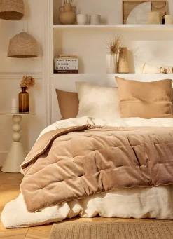 Hot Bouchara ÉDREDON EN VELOURS GANSÉ D'UN BIAIS CONTRASTÉ CHÂTAIGNE