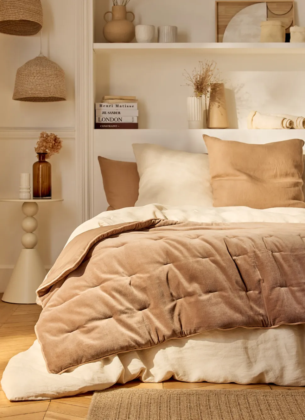 Hot Bouchara ÉDREDON EN VELOURS GANSÉ D'UN BIAIS CONTRASTÉ CHÂTAIGNE