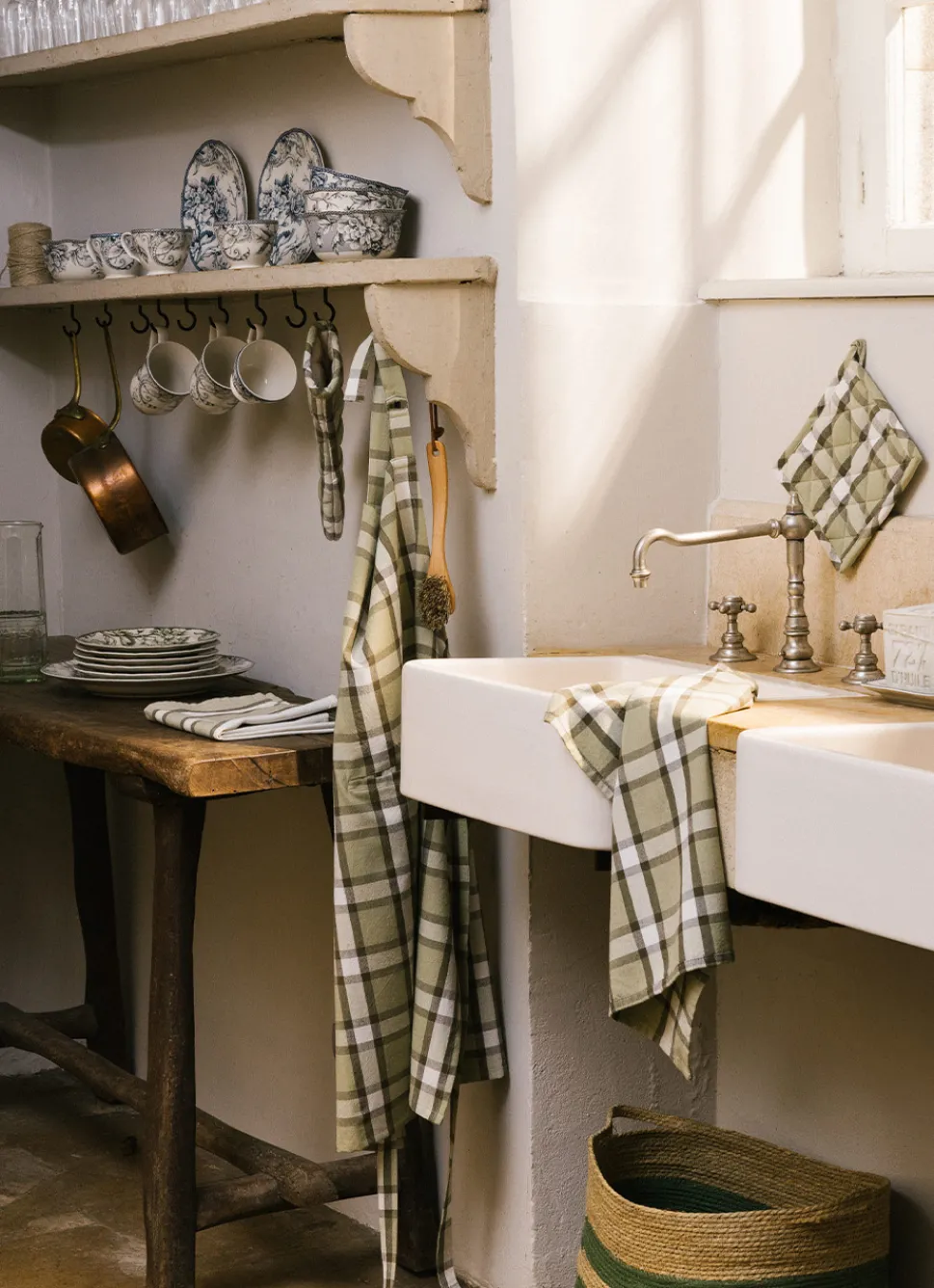 Bouchara GANT DE CUISINE À CARREAUX VERT KAKI