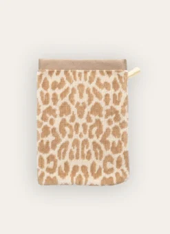Discount Bouchara GANT DE TOILETTE EN VELOURS À MOTIF LÉOPARD BEIGE CLAIR