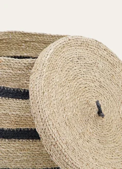 Online Bouchara GRAND PANIER EN FIBRES NATURELLES AVEC COUVERCLE NATUREL / NOIR