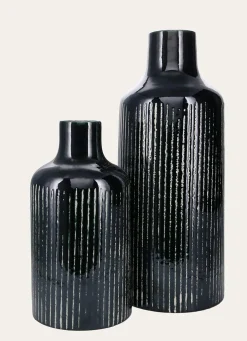 Online Bouchara GRAND VASE ÉMAILLÉ AVEC LIGNES VERT FONCÉ