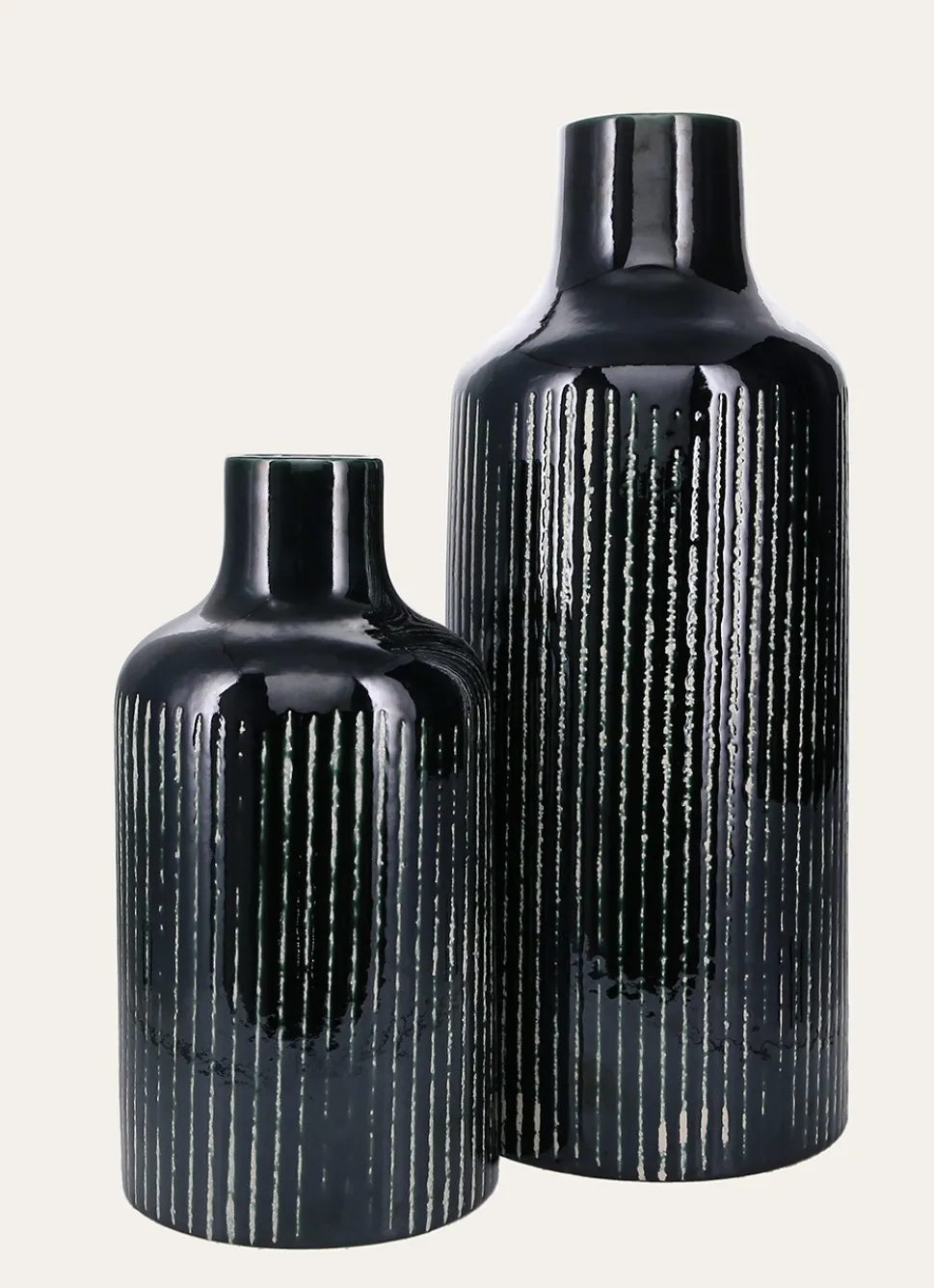 Online Bouchara GRAND VASE ÉMAILLÉ AVEC LIGNES VERT FONCÉ