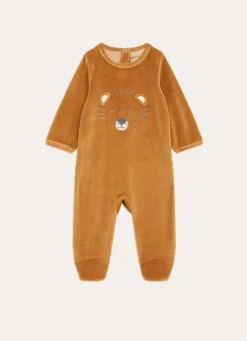 New Bouchara GRENOUILLÈRE EN VELOURS TÊTE DE TIGRE BRODÉE OCRE