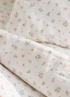 New Bouchara HOUSSE DE COUETTE BÉBÉ EN GAZE DE COTON CHAMPÊTRE ÉCRU