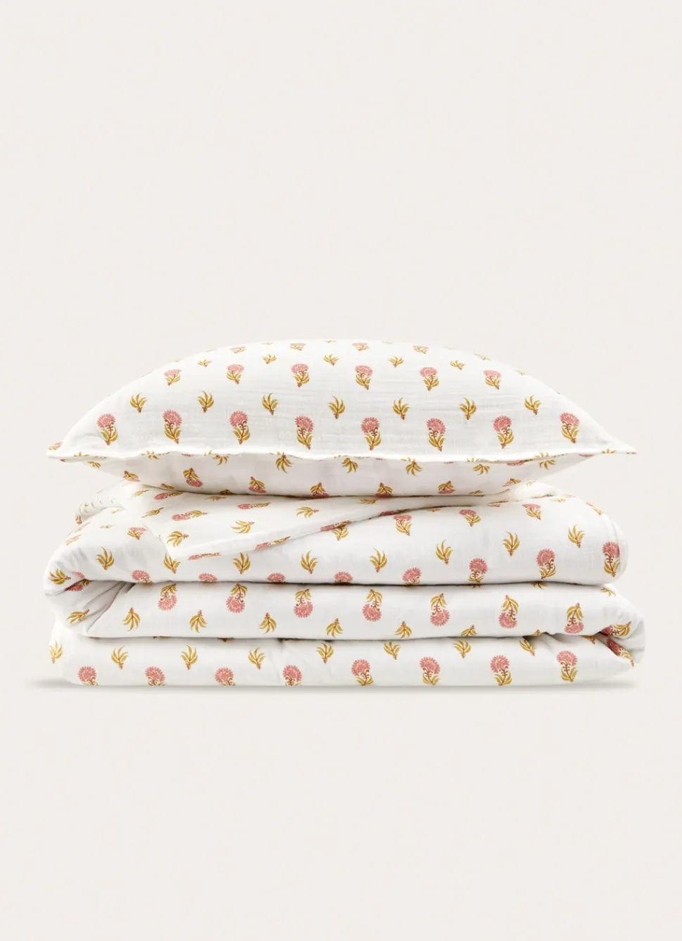 Hot Bouchara HOUSSE DE COUETTE EN DOUBLE GAZE DE COTON IMPRIMÉE ECRU