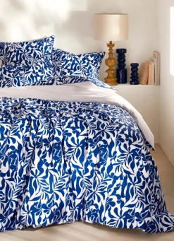 New Bouchara HOUSSE DE COUETTE EN PERCALE IMPRIMÉE FEUILLAGE BLEU