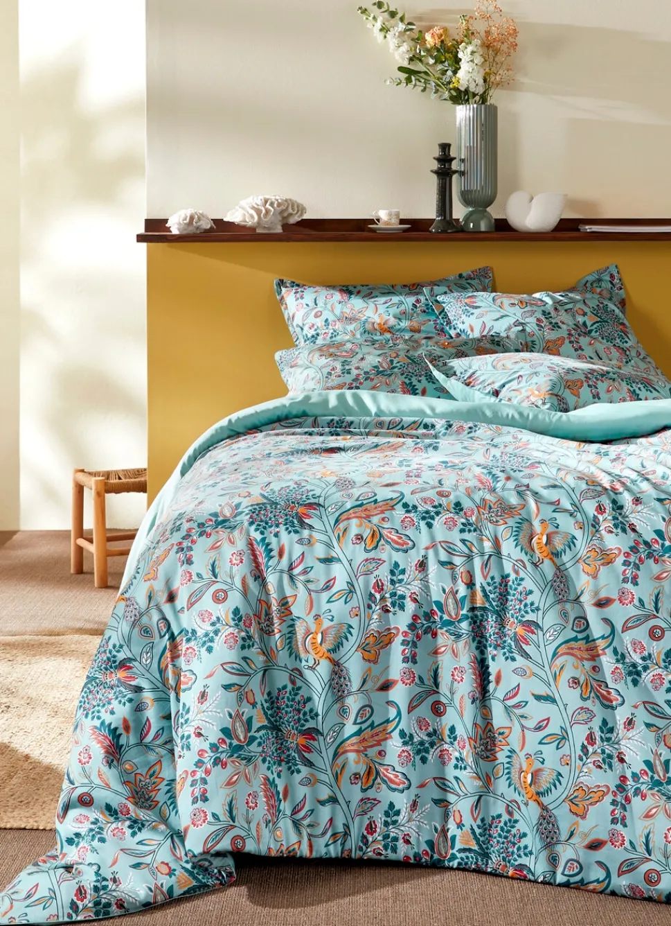 Bouchara HOUSSE DE COUETTE EN SATIN MOTIF FLORAL GAIA BLEU