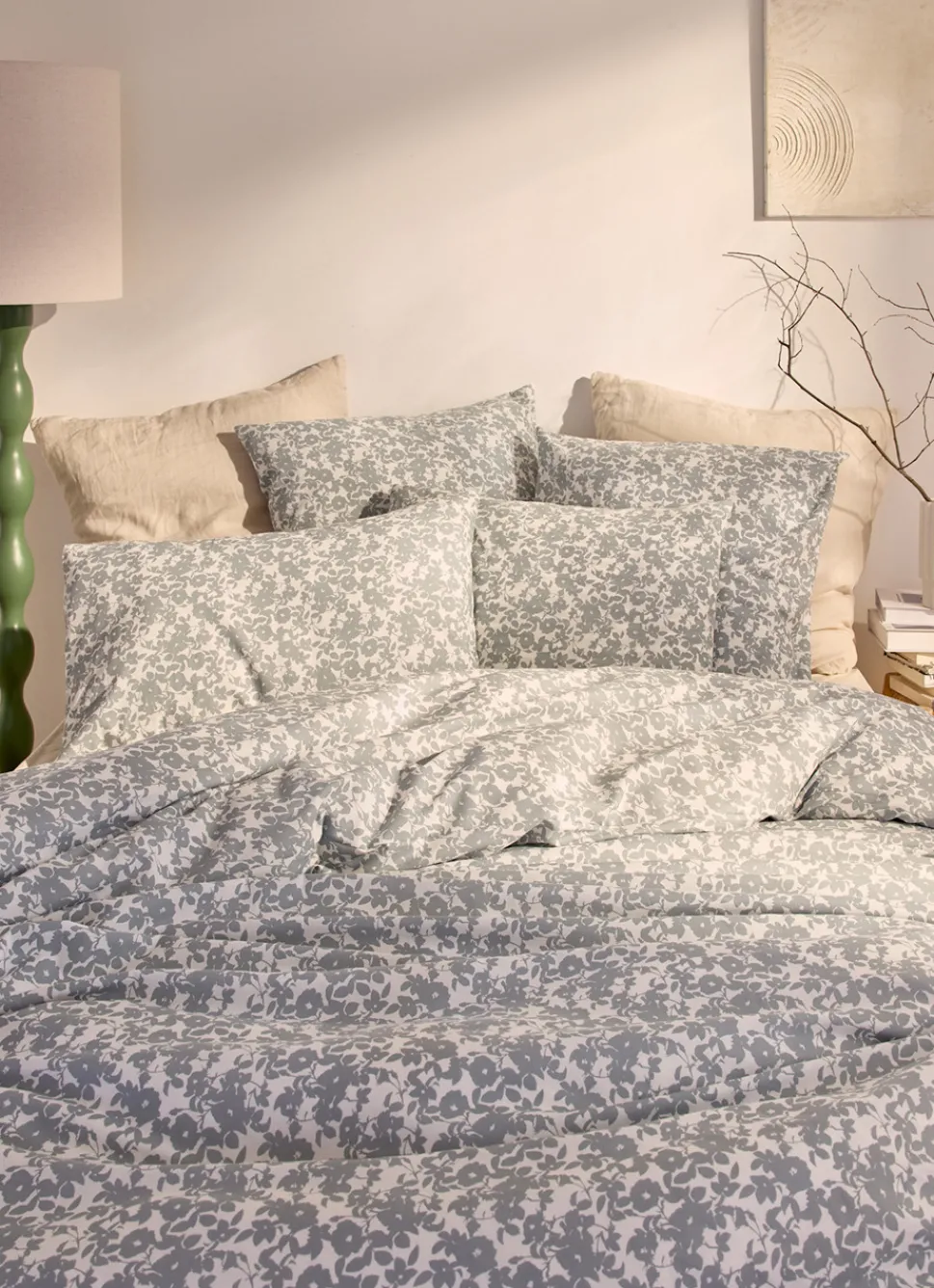 Online Bouchara HOUSSE DE COUETTE FLEURIE EN COTON BCI VERT DE GRIS