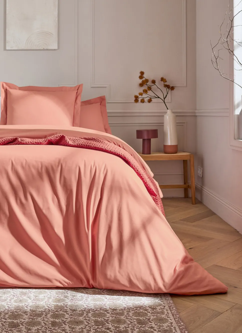 Hot Bouchara HOUSSE DE COUETTE UNIE EN PERCALE DE COTON CORAIL
