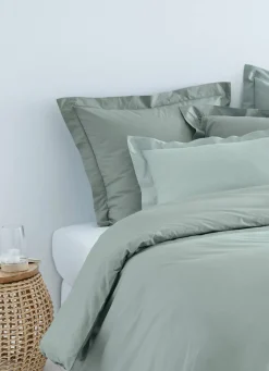Online Bouchara HOUSSE DE COUETTE UNIE EN PERCALE DE COTON VERT DE GRIS