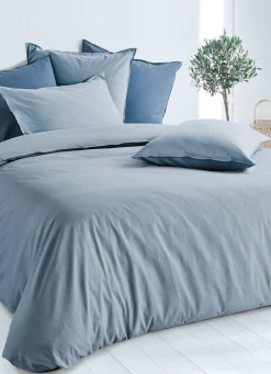 New Bouchara HOUSSE DE COUETTE UNIE EN COTON LAVÉ BIO BLEU