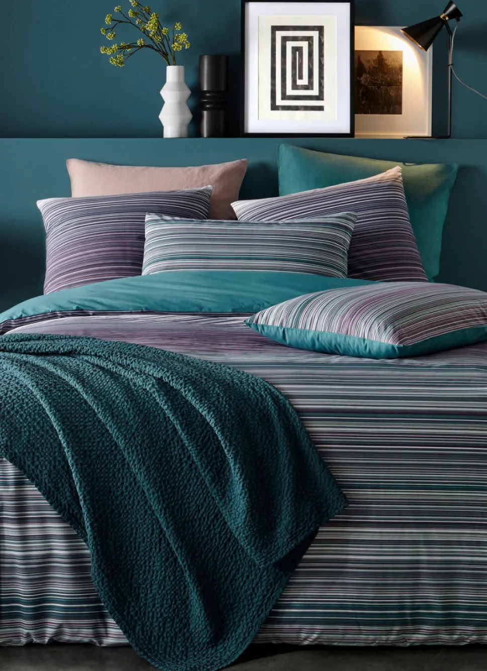 Bouchara JETÉ DE LIT EN COTON LAVÉ NID D'ABEILLE VERT FONCE