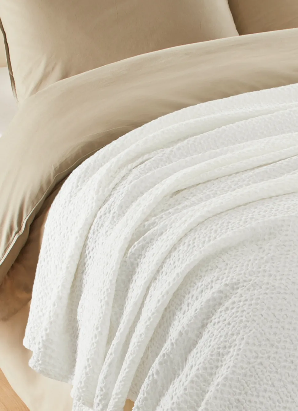 Best Bouchara JETÉ DE LIT EN COTON LAVÉ NID D'ABEILLE BLANC