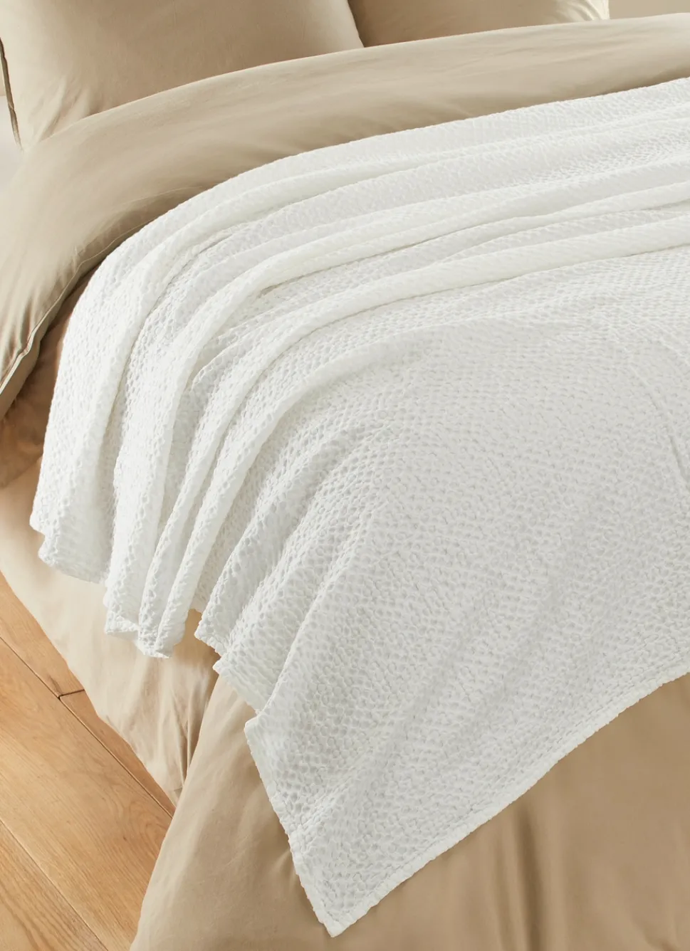 Best Bouchara JETÉ DE LIT EN COTON LAVÉ NID D'ABEILLE BLANC