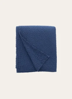 Online Bouchara JETÉ DE LIT EN COTON LAVÉ NID D'ABEILLE MARINE