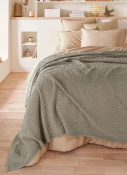 Online Bouchara JETÉ DE LIT EN COTON LAVÉ NID D'ABEILLE SAUGE