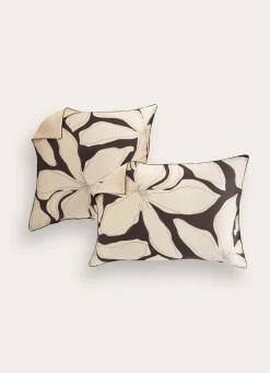 Discount Bouchara LOT 2 TAIES D'OREILLER EN SATIN DE COTON À FLEURS GRIS FONCÉ