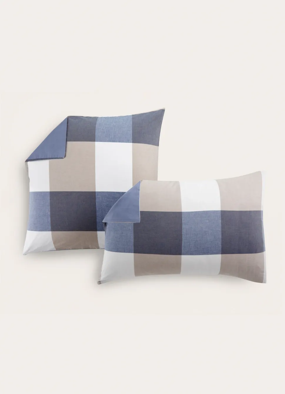 Online Bouchara LOT DE 2 TAIES D'OREILLER EN COTON GRANDS CARREAUX BLEU